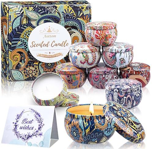 Velas Perfumadas Juego de 9 Piezas - Regalo de Velas Aromaticas Natural Cera de Soja Aromaterapia Decoración con Tarjeta de Felicitación para Aliviar el Estrés, Navidad, Día de San Valentín y Madre