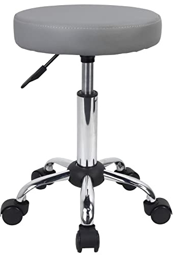 FURWOO Tabouret Roulant Polyvalent Rond avec Roues Réglable de Spa en Cuir PU Gris