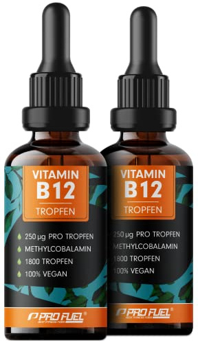 Vitamin B12 Tropfen - 2x1800 Tropfen (2x50ml) - bioaktives Methylcobalamin B12 - optimal hochdosiert mit 500mcg B12 - ohne Konservierungsstoffe oder Alkohol - 100% vegan - laborgeprüft mit Zertifikat