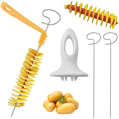 Set di Taglia Patate a Spirale,4PCS Taglierina della Patata in Acciaio Inox,Potato Spiral Cutter,Torre Patate Cutter Adatto per Torre di Patate, Barbecue, Frittura, Feste, Campeggio, Cucina di Casa