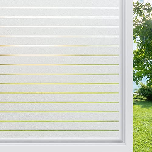 rabbitgoo Fönsterfilm integritet för glasfönster, frostad rand 30 x 300 cm | Statisk fasthållande integritetsklistermärke inget lim glasskydd ogenomskinlig UV-skydd vit rand för kontor vardagsrum kök
