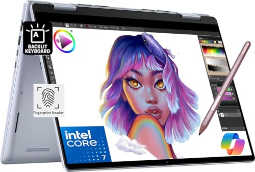 Dell Inspiron 14 7430 2-in-1 Business Laptop (14 FHD+ Touchscreen, Intel 10-Core i7-1355U, 16GB LPDDR5 RAM, 1TB SSD, Active Stylus) Backlit, FP, FHD Webcam, 2024 Inspiron 7000, Win 11 Pro, Silver