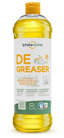 STANHOME | Sgrassatore Concentrato per Stoviglie e Superfici Lavabili DEGREASER ECOLABEL, Sgrassatore Multiuso Antiodori, 1000 ml
