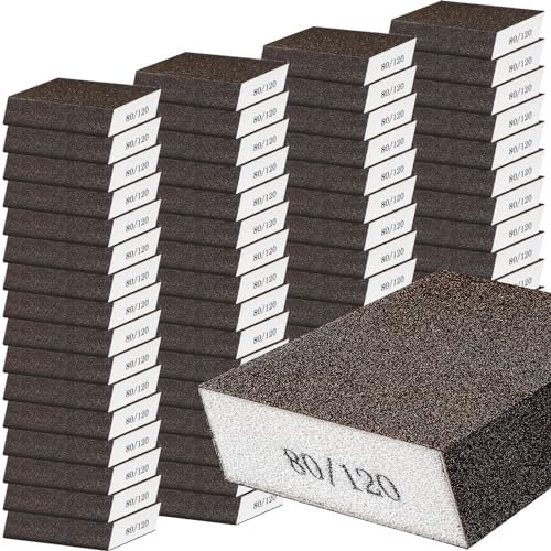 Gisafai 100 Pcs Dual Angle Sanding Sponge Bulk, 80/120 Grit Double Sided