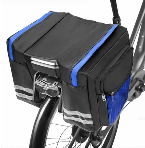 QWORK® Bike Pannier Bag, 600D PVC, Wear-Resistant with Reflective Stripe, for Bicycle Rear Rack