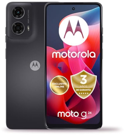 Motorola Moto G24,8GB(4+4GB RAM Boost)/128GB, España, Pantalla HD+6,56, Cámara Dual 50 MP + 2MP, Dolby Atmos, Android 14, 5000 mAh con Carga TurboPower 15W (Incluido), DualSIM,Incluye Funda,Gris
