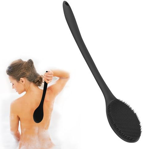 Rückenbürste mit langem Stiel, Silikon-Körperwäscher, Rückenschrubber für Männer und Frauen, Dusch Bürste Shower, ältere Menschen mit eingeschränkter Armbewegung, Schwarz
