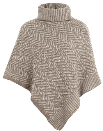 Knit Factory - Amber Poncho Tricoté - Cape Femme - Poncho Femme - Poncho pour l’Automne et l’Hiver - Poncho en Laine et Acrylique - Marron/Iced Clay - Taille Unique