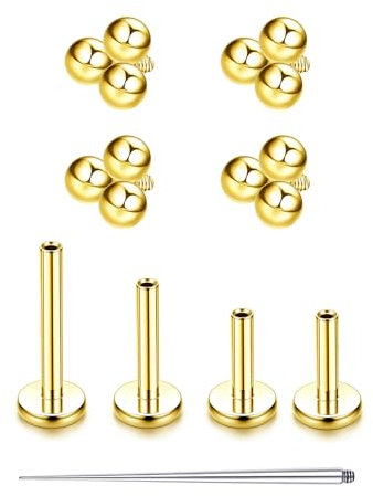 4 Stück Tragus-Piercings G23 Titan Helix - Gold, Innengewinde Labret, Medusa Tang corde mit Führungsstange (6/8/10 MM)