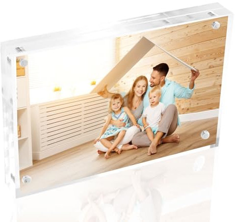 Tikplus Acryl Magnetischen Bilderrahmen 10x15cm, Klein Bilderrahmen Rahmenlos, Klar Glas Fotorahmen Doppelseitige für Büro Schreibtisch, 2cm Dicke