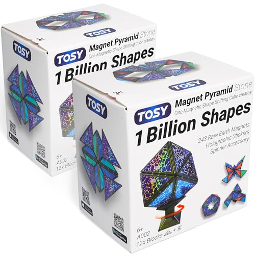 TOSY Magnet Pyramid Stone – 1 Würfel verwandelt Sich in 1 Milliarde Formen, 12 Teile, 243 Magnete, Ostergeschenk für Kinder, holografisches Design, kreatives STEM-Puzzle, 2er-Pack