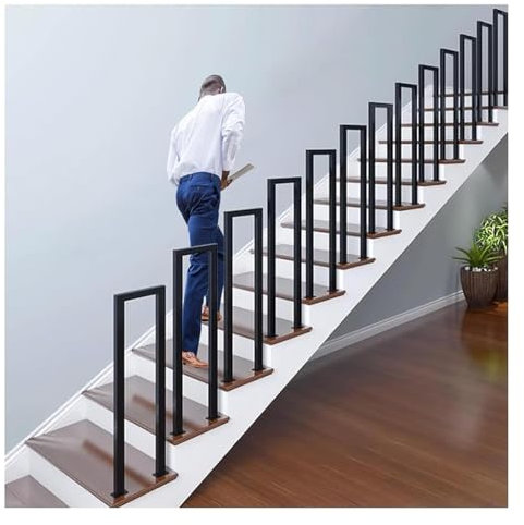 Wrought Iron U-Shaped Stair Handrail, Side Mounted Stairs Railings, Modern Safety Square Support Rod for Garden Loft Villa Office Support Rod Easy to Install(Size:1.47ft/45cm)