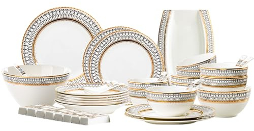 NNYCC Plates and Bowls Set 42 Pieces Porcelain Dinnerware Set and Scratch Resistant Dishware Sets Light Luxury Style Translucent Porcelain Dishwasher Microwave Safe