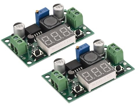 sourcing map DC-DC Buck Converter Voltage Regulator Adjustable Buck Module LM 2596 with LED Display Voltmeter Green 4-40V to 1.25-37V 3A 2 Pcs