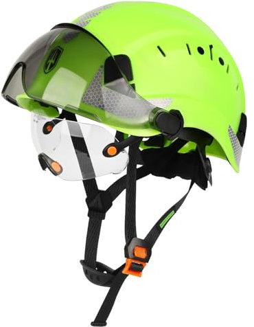GREEN DEVIL Casque de protection industriel certifié EN397 et EN166 avec visière teintée + transparente | Casque de sécurité avec double visière pour la construction, l'artisanat et l'industrie |