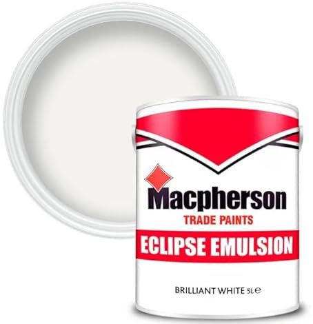 Macpherson Eclipse Matt Emulsion Paint Brilliant White 5L | For interior use on walls and ceilings | Dry in 2 Hours | Crown Paints Professional Range