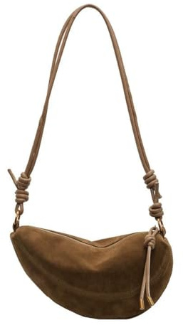 HAUTFENM Schultertasche Damen Faux Wildleder -party -taschen Für Frauen Hobo Umhängetasche Single Crossbody Sac Aberarm Dumpling Sweet Nierentaschen 2025 Neu-braun