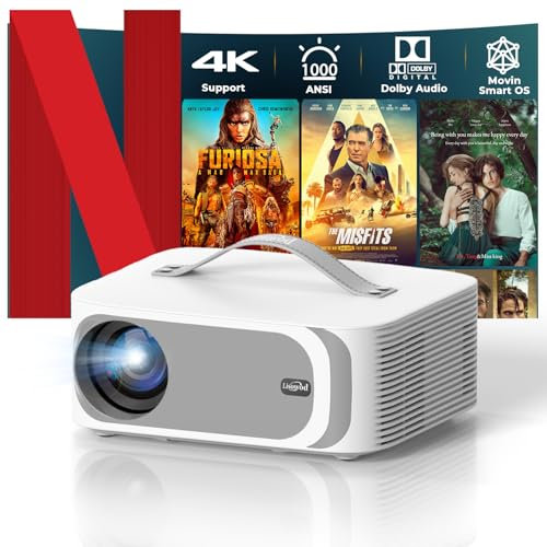 【Fits Netflix Smart OS/36W 3D Surround DoIby Audio】 Projector 4K,1600ANSI FHD 1080P Smart Projector with HDR10+E-Focus/Keystone,WiFi 6 and Bluetooth,Lisowod Home Cinema Projectors for Bedroom,Outdoor