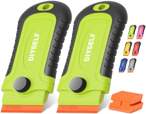 DIYSELF 2 Pack Plastic Scraper Tool Non Scratch with 10 Blades, Green