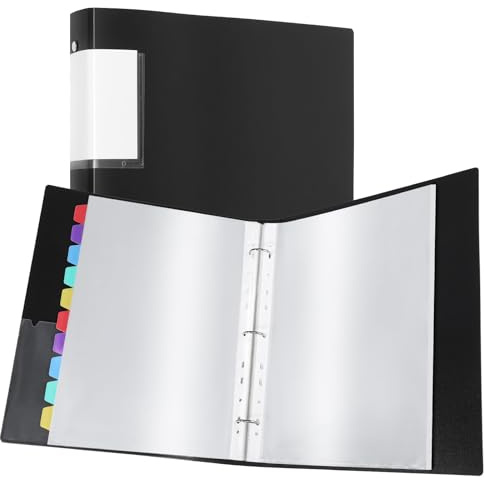 Ring Binder Display Folders, A4 Presentation Ring Binder Folders with 60 Punched Pockets and 10 Colorful PP Divider Pages, Folder File Clear Plastic Sleeves for School and Offices