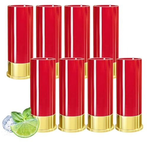 Porfoyo 8 st snapsglas, likörglas, patronhylsa shotglas shotglas shotglas-set, shotglas för män och kvinnor, bröllopsfest 12 GA små shotkoppar för whisky, 45 ml (röd)