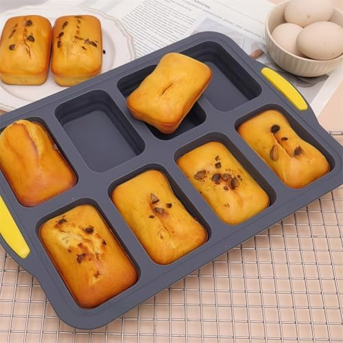 Mini Loaf Pan, 8 Cavity Non-Stick Mini Loaf Tin Brownie Cake Pan, mini loaf cake cases, bread tin, silicone baking moulds, Stainless Steel Frame, For Brownies, Bread, Muffins, Cheesecakes