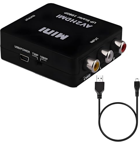 RCA to HDMI Converter, 1080P AV to HDMI Converter Composite CVBS Video Audio Adapter Supports PAL/NTSC for PS2 Xbox Wii SNES N64 VHS VCR,DVD Camera with USB Power Cable for Easy Use on HDTV Monitor