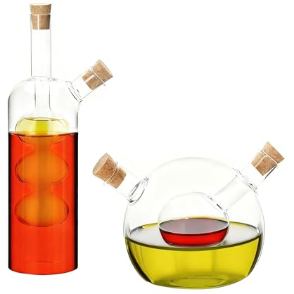 Relaxdays Set de 2 dispensadores de vinagre y Aceite 2 en 1, Cristal Transparente, con tapón de Corcho, 21x5.5x5.5 cm
