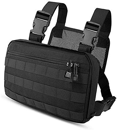 CLAPE bröstväska herr dam Chest Rig-väska Justerbar funktionell bröstficka EDC taktisk väska för utomhusträning, vandring, cykling, sport, svart