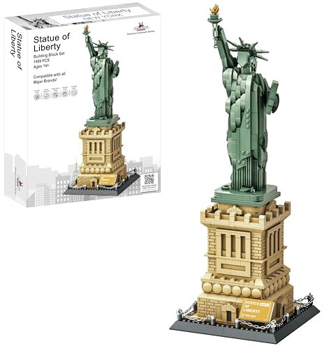 Apostrophe Games Ensemble de Blocs de Construction de la Statue de la Liberté (1409 Pièces) Série de Monuments célèbres de la Statue de la Liberté de New York - Modèle d'Architecture
