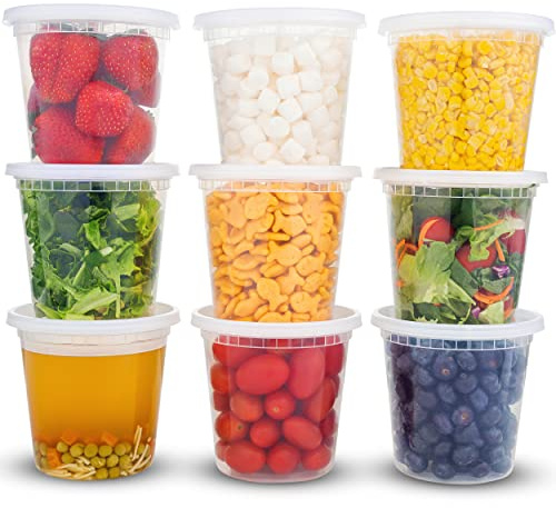 DuraHome Deli Containers with Lids 24oz. Leakproof 30 Sets BPA-Free Plastic Food Storage Cups Clear Airtight Takeout Container Heavy-Duty, Microwaveable Freezer Safe Disposable/Reusable