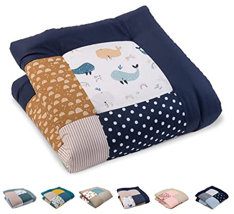 ULLENBOOM Krabbeldecke für Baby 80x80 cm, Outdoor-geeignet, 100% OEKO-TEX Materialien, Made in EU, Weich gepolstert, Wale - ideal als Spieldecke Baby