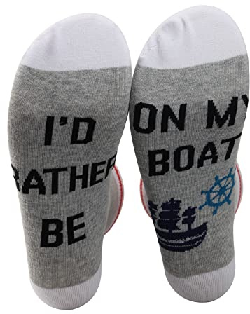 PXTIDY Funny Sailing Socks - Boating Captain Gifts I'd Rather Be On My Boat Novelty Boat Captain Socks Cruise Gifts