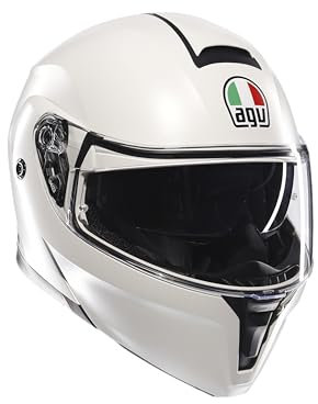 AGV Streetmodular ECE 22-06 Mono, Modularer Helm, Motorrad Klapphelm ECE 22-06 P/J in Zwei Konfigurationen zugelassen, mit Sonnenblende, Materia Matt Weiß, L