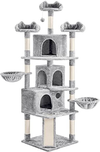 Yaheetech XXL Katzenkratzbaum 194 cm Katzenbaum Kletterbaum, Stabil mit Plüsch Sisalseil, Kratzbaum für Katzen deckenhoch Hellgrau