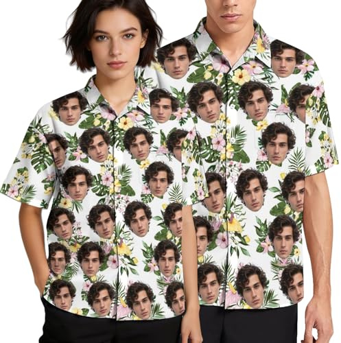 Personnalisé Chemise Hawaïenne pour Hommes, Personnalisé Visage Photo Hawaïen Chemise pour Hommes, Personnalisé Photo Chemise manches Courtes Bouton Hawaïen style Chemise pour Hommes Petit ami Cadeau