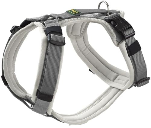 HUNTER Hundegeschirr Maldon UP, Farbe: hellgrau/grau, weich gepolstert & komfortabel, stark reflektierend durch 3M Scotchlite, 4-Fach verstellbar, mit gepolstertem Griff (ab S-M), Größe: M-L