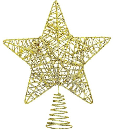 Christmas Tree Topper Decoration Christmas Tree Star Decorations Gold Glitter Star for Xmas Tree Festive Decs