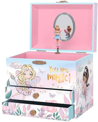 Joyero Musical de Hada para Niñas - Caja de Música para Niños con Hada Giratoria y Espejo, Regalo de Cumpleaños para Niñas, Joyero Infantil para Edades 3-10 - 17,1 x 13,3 x 15,2 cm