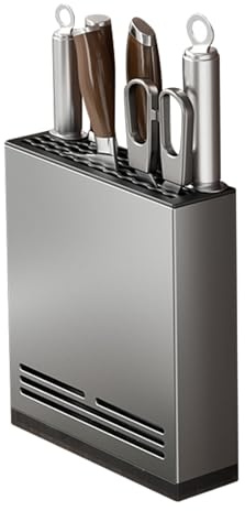Magnetic Universal Knife Block Holder, Magnetic Aluminum Knife Holder for Refrigerator with Slots for Scissors and Sharpening Rod Storage Stand Display Unique Slot Design to Protect Blade