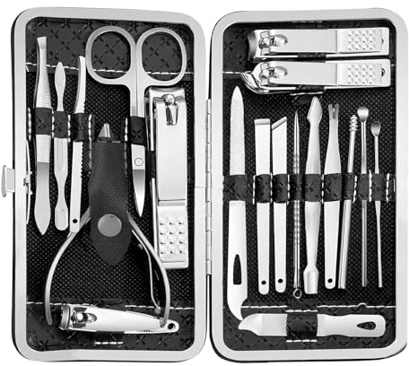 Manicure Set - 19 in 1 Professional Nail Clippers Pedicure Kit, Manicure Tool Kit, Stainless Steel Facial Grooming Set Kit, Gift Idea for Women, Men, Girls, Teens, Black