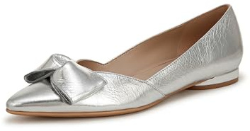 Naturalizer Womens Havana-Bow Flat Ballet Pumps Silver UK 4 Wide Fit