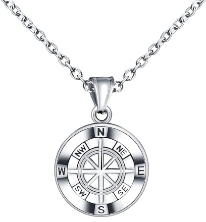 INFINIONLY Collier Médaillon en Acier Inoxydable pour Hommes Femmes Pendentif Boussole Créative Vintage Colliers Hip Hop Bijoux Fantaisie Adolescents Décoration