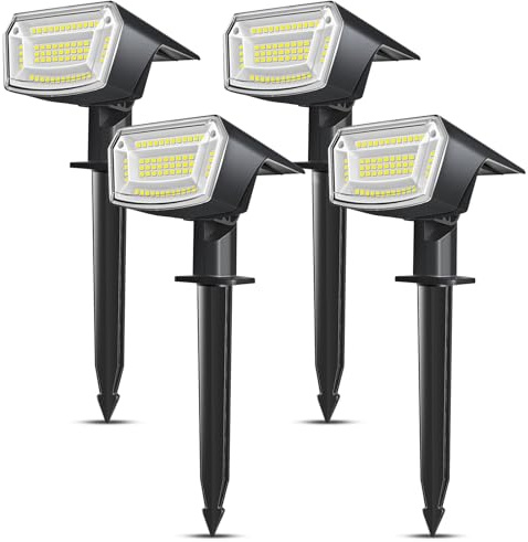 EXTRASTAR Faretti Solari da Esterno, 4 Pezzi 59 LED Luci Solare da Giardino, 4 Modalità Illuminazione Giardino Solare IP65 Impermeabile per Cortile, Patio, Alberi, Vialetto (6500K Bianco Freddo)