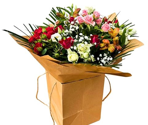 Floral Symphony Fresh Flower Bouquet Roses, Alstroemeria, Festive Arrangement for Birthday Celebrations, Anniversaries, Weddings, Thanksgiving, Bloom Occasions