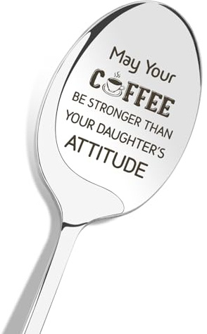 Engraved Humorous Coffee Spoon with Funny Caffeine Sayings, Novelty Present for Best Friends Birthday Anniversary Christmas, Perfect for Bestie Sister Brother Husband Boyfriend Coffee Lovers