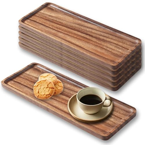 Acacia serveringsbricka i trä – träbräda – rektangel träfat för servering av mat, frukt och ostbräda 35 cm x 14 cm efterrättsbrickor i trä (6)