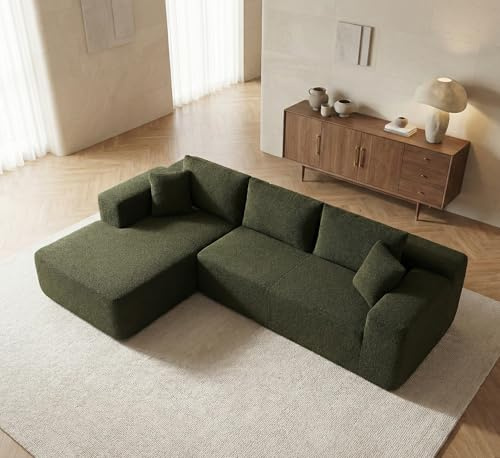 Sofá Esquinero Chaise Longue Forma L Moderno de Espuma Comprimida, con función Cama, envío Caja Sin Montaje (Borrego Verde Botella, Chaise Longue Derecha)