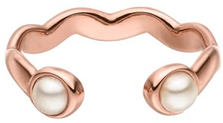 Purelei® Anello Dewdrop – Anello ondulato regolabile con perle di madreperla – Acciaio inossidabile 18K placcato oro/argento/oro rosa – Taglia 50–60 – Anello elegante da donna, Acciaio inossidabile