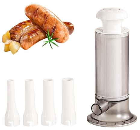 Manual Sausage Stuffer,Zuzer Sausage Filling Tool,Sausage Filling Machine,Sausage Press with 4 Filling Tubes,Sausage Syringe for Homemade Sausages
